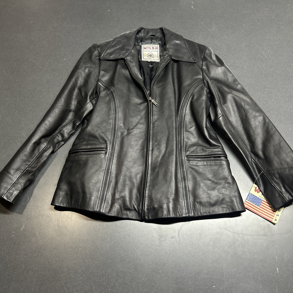 Vintage Y2K Wilda Leather Women's Black Genuine Leather Blazer Jacket Sz L